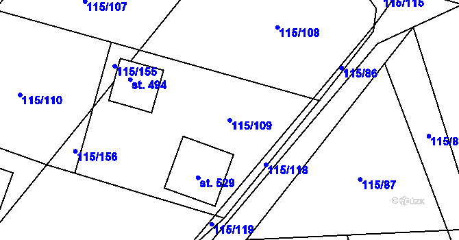 Parcela st. 115/109 v KÚ Tmaň, Katastrální mapa