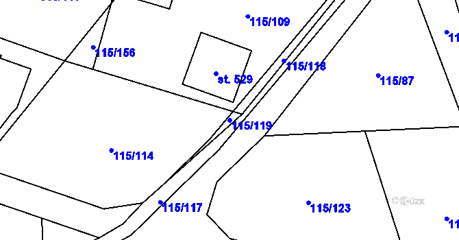 Parcela st. 115/119 v KÚ Tmaň, Katastrální mapa