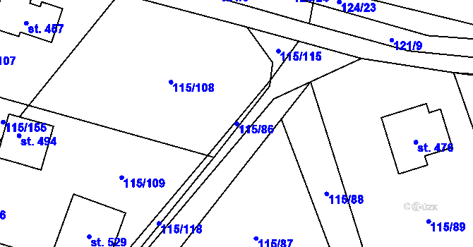 Parcela st. 115/86 v KÚ Tmaň, Katastrální mapa