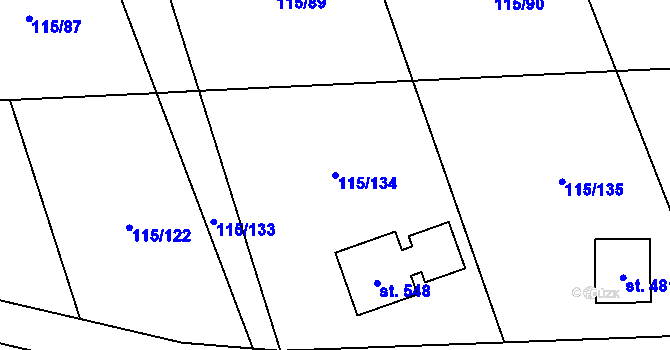 Parcela st. 115/134 v KÚ Tmaň, Katastrální mapa