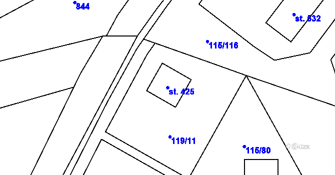 Parcela st. 425 v KÚ Tmaň, Katastrální mapa