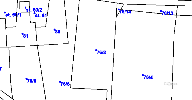 Parcela st. 76/8 v KÚ Tmaň, Katastrální mapa