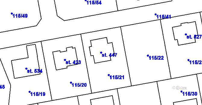 Parcela st. 447 v KÚ Tmaň, Katastrální mapa