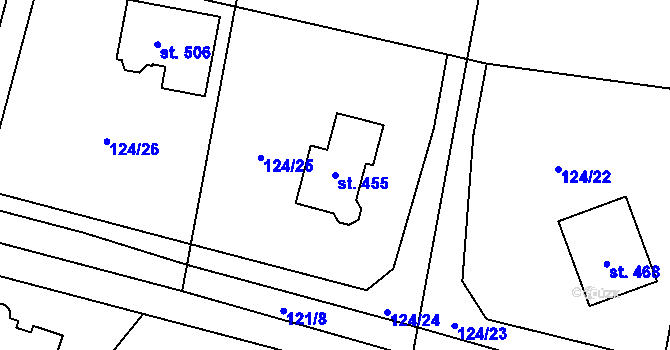 Parcela st. 455 v KÚ Tmaň, Katastrální mapa