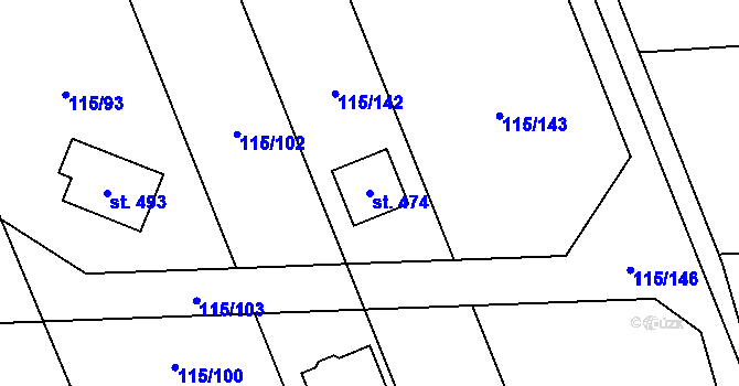 Parcela st. 474 v KÚ Tmaň, Katastrální mapa