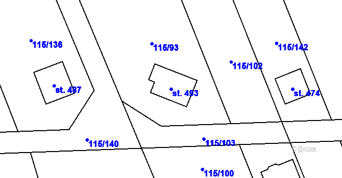 Parcela st. 493 v KÚ Tmaň, Katastrální mapa