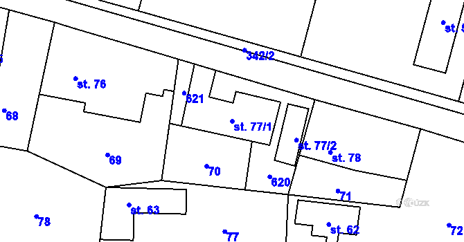 Parcela st. 77/1 v KÚ Tmaň, Katastrální mapa