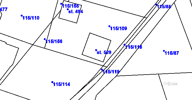 Parcela st. 529 v KÚ Tmaň, Katastrální mapa