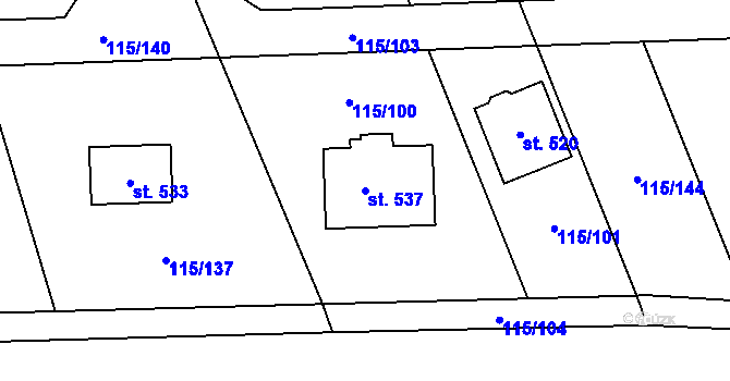 Parcela st. 537 v KÚ Tmaň, Katastrální mapa