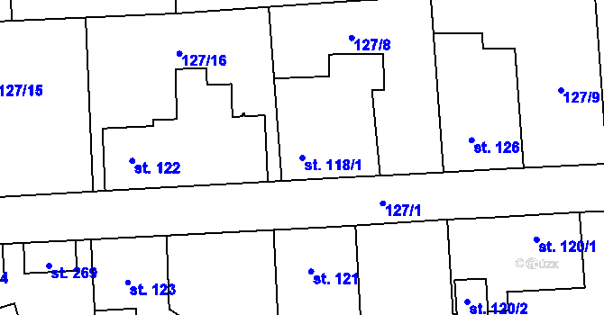Parcela st. 118/1 v KÚ Tmaň, Katastrální mapa