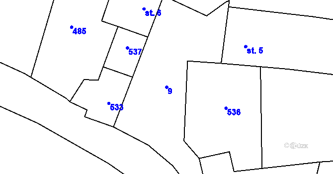 Parcela st. 9 v KÚ Tmáň, Katastrální mapa