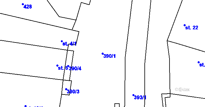 Parcela st. 390/1 v KÚ Tmáň, Katastrální mapa