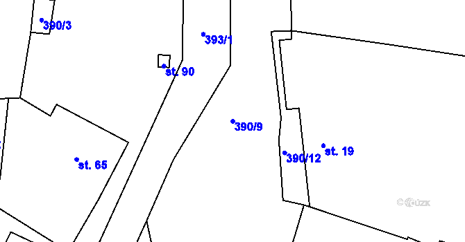 Parcela st. 390/9 v KÚ Tmáň, Katastrální mapa