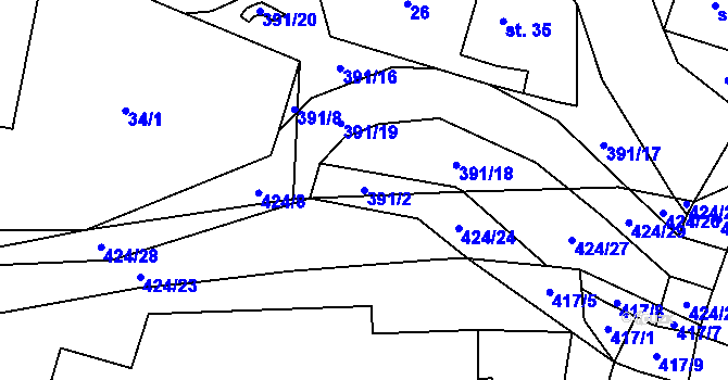 Parcela st. 391/2 v KÚ Tmáň, Katastrální mapa
