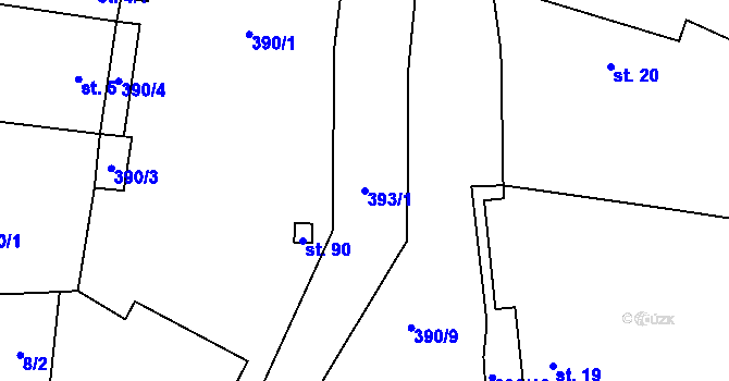 Parcela st. 393/1 v KÚ Tmáň, Katastrální mapa