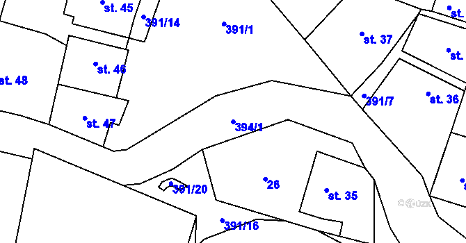 Parcela st. 394/1 v KÚ Tmáň, Katastrální mapa