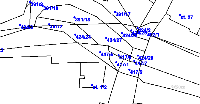 Parcela st. 417/5 v KÚ Tmáň, Katastrální mapa