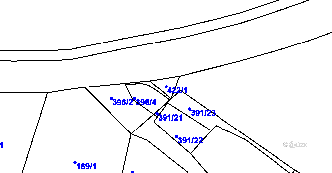 Parcela st. 422/1 v KÚ Tmáň, Katastrální mapa