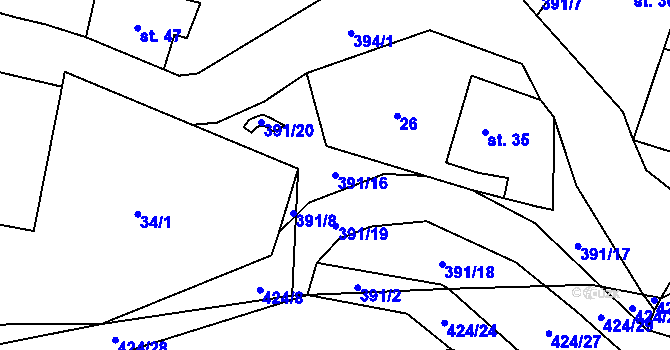 Parcela st. 391/16 v KÚ Tmáň, Katastrální mapa