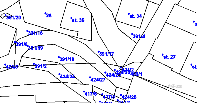 Parcela st. 391/17 v KÚ Tmáň, Katastrální mapa