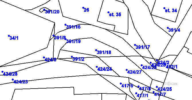 Parcela st. 391/18 v KÚ Tmáň, Katastrální mapa