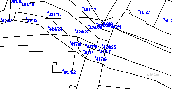 Parcela st. 417/8 v KÚ Tmáň, Katastrální mapa