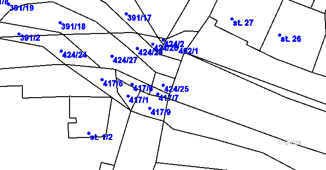 Parcela st. 424/25 v KÚ Tmáň, Katastrální mapa