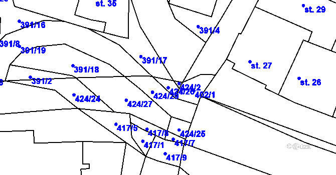 Parcela st. 424/26 v KÚ Tmáň, Katastrální mapa