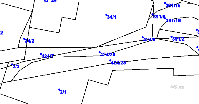 Parcela st. 424/28 v KÚ Tmáň, Katastrální mapa
