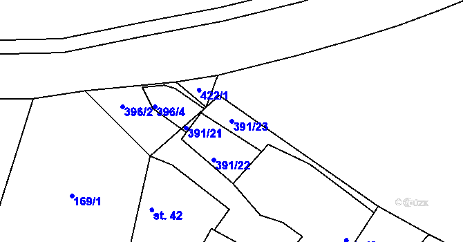 Parcela st. 391/23 v KÚ Tmáň, Katastrální mapa