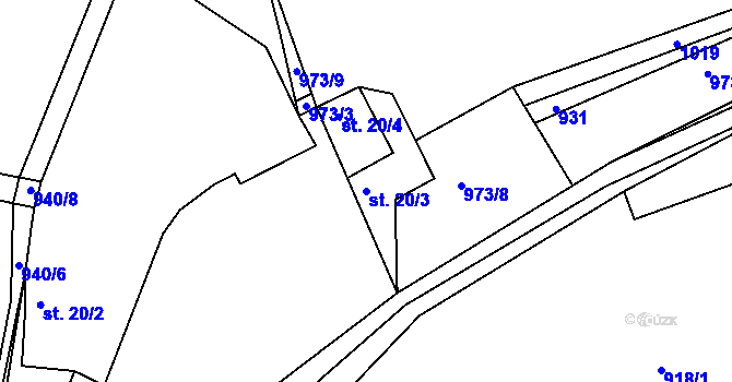 Parcela st. 20/3 v KÚ Dehtín, Katastrální mapa