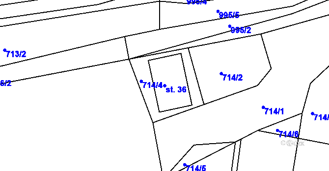 Parcela st. 36 v KÚ Dehtín, Katastrální mapa