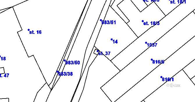 Parcela st. 37 v KÚ Dehtín, Katastrální mapa