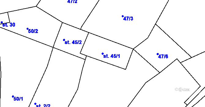 Parcela st. 45/1 v KÚ Dehtín, Katastrální mapa