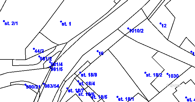 Parcela st. 16 v KÚ Dehtín, Katastrální mapa