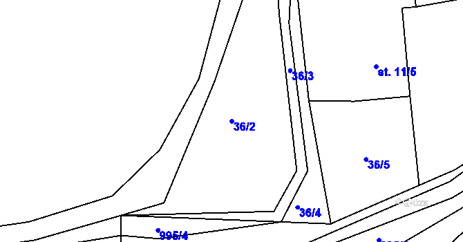 Parcela st. 36/2 v KÚ Dehtín, Katastrální mapa