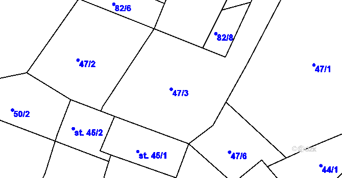 Parcela st. 47/3 v KÚ Dehtín, Katastrální mapa