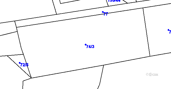 Parcela st. 74/3 v KÚ Dehtín, Katastrální mapa