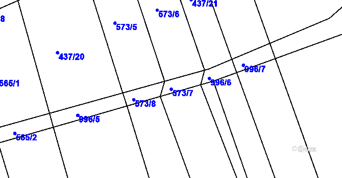Parcela st. 573/7 v KÚ Dehtín, Katastrální mapa