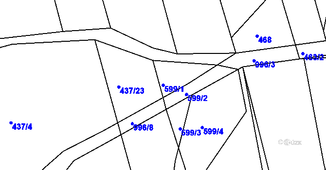 Parcela st. 599/1 v KÚ Dehtín, Katastrální mapa