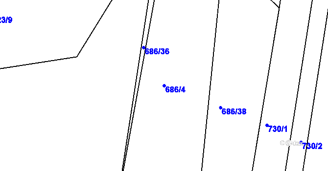 Parcela st. 686/4 v KÚ Dehtín, Katastrální mapa