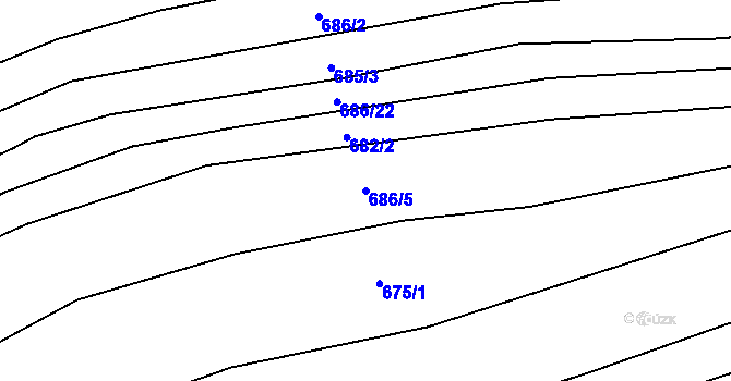 Parcela st. 686/5 v KÚ Dehtín, Katastrální mapa