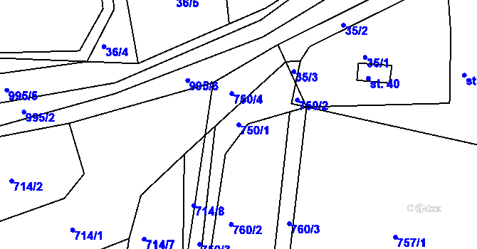 Parcela st. 750/1 v KÚ Dehtín, Katastrální mapa