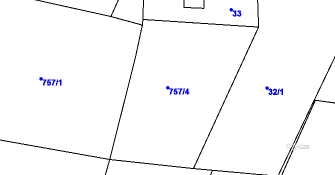 Parcela st. 757/4 v KÚ Dehtín, Katastrální mapa