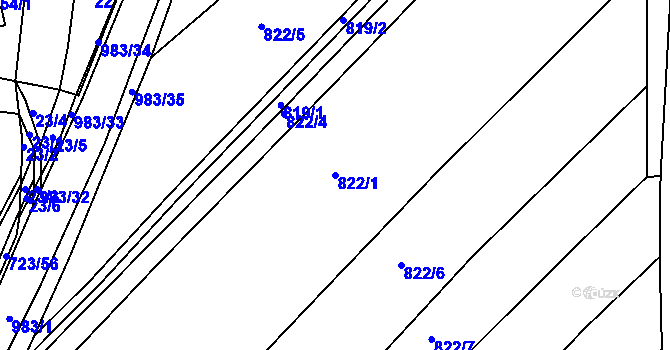 Parcela st. 822/1 v KÚ Dehtín, Katastrální mapa