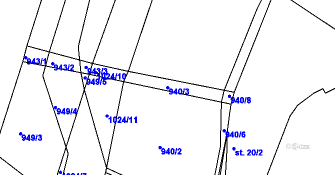 Parcela st. 940/3 v KÚ Dehtín, Katastrální mapa