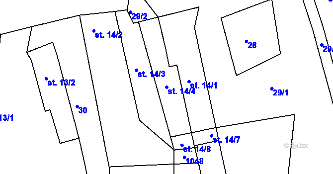 Parcela st. 14/4 v KÚ Dehtín, Katastrální mapa