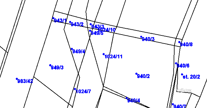 Parcela st. 1024/11 v KÚ Dehtín, Katastrální mapa