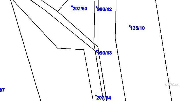 Parcela st. 990/13 v KÚ Dehtín, Katastrální mapa