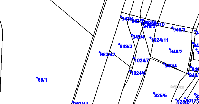 Parcela st. 983/42 v KÚ Dehtín, Katastrální mapa